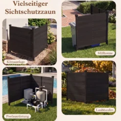 Sichtschutzzaun 2 Teilig 119 x 119 cm Gartenzaun aus Tannenholz Outdoor Holzzaun mit 3 Pfählen Schwarz