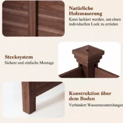 Sichtschutzzaun 2 Teilig 119 x 119 cm Gartenzaun aus Tannenholz Outdoor Holzzaun mit 3 Pfählen Braun