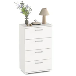 Sideboard aus Holz mit 4 Schubladen & Metallschienen & Kippsicherung Weiß