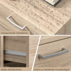 Sideboard aus Holz mit 4 Schubladen & Metallschienen & Kippsicherung Natur