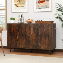 Sideboard Holz Kommode mit 4 Türen & 5-fach verstellbare Ablagen 127,5 x 38 x 80 cm Braun