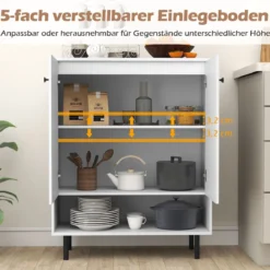Sideboard Holz Kommode mit verstellbaren Ablagen & 2 Türen Anrichteschrank Buffetschrank Küchenschrank 75 x 35 x 95 cm Weiß