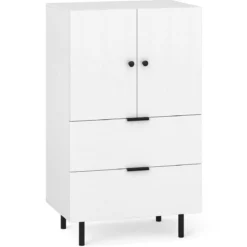 Sideboard Holz mit Metallbeinen Buffetschrank Servierschrank mit Schubladen & Türen 60 x 41,5 x 102 cm Weiß