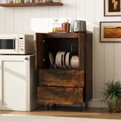 Sideboard Holz mit Metallbeinen Buffetschrank Servierschrank mit Schubladen & Türen 60 x 41,5 x 102 cm Kaffee