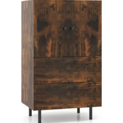 Sideboard Holz mit Metallbeinen Buffetschrank Servierschrank mit Schubladen & Türen 60 x 41,5 x 102 cm Kaffee