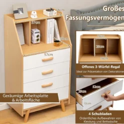 Sideboard Kommode mit 4 Schubladen 60 x 40 x 110 cm Natur
