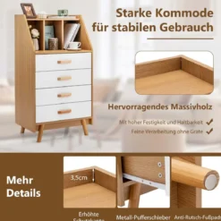 Sideboard Kommode mit 4 Schubladen 60 x 40 x 110 cm Natur