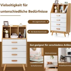 Sideboard Kommode mit 4 Schubladen 60 x 40 x 110 cm Natur