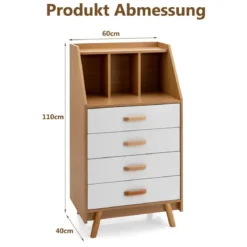 Sideboard Kommode mit 4 Schubladen 60 x 40 x 110 cm Natur