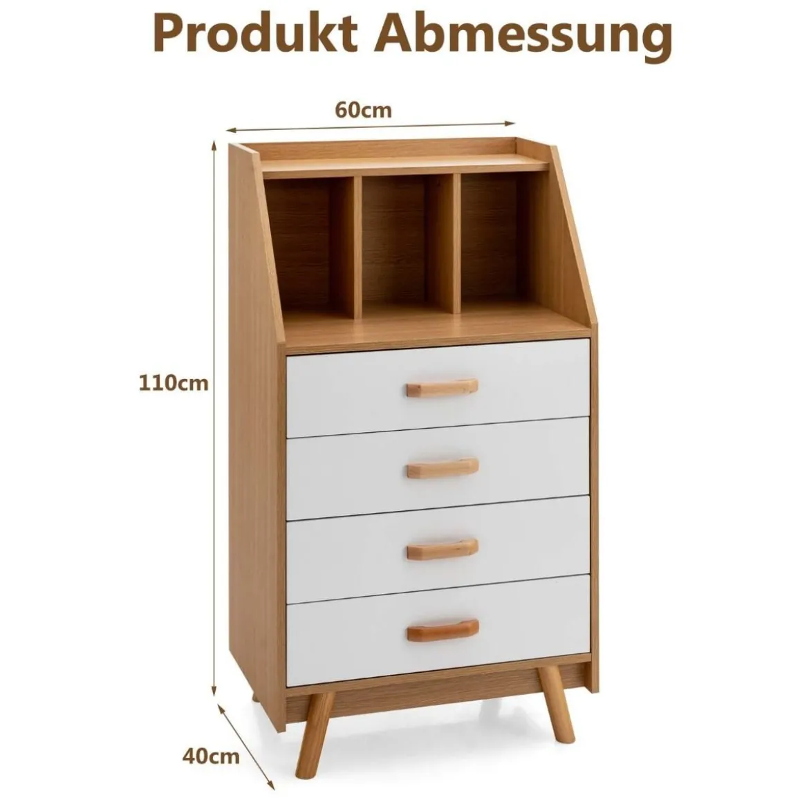 Sideboard Kommode mit 4 Schubladen 60 x 40 x 110 cm Natur