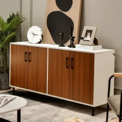 Sideboard Kommode mit 4 Türen Anrichte Schrank Holz 148 x 40 x 75,5 cm Walnuss