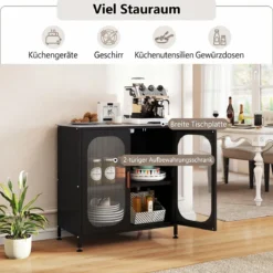 Sideboard Kommode mit Verstellbarer Ablage Buffetschrank mit Halbtransparenter Doppeltür Schwarz