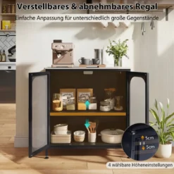 Sideboard Kommode mit Verstellbarer Ablage Buffetschrank mit Halbtransparenter Doppeltür Schwarz