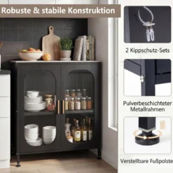 Sideboard Kommode mit Verstellbarer Ablage Buffetschrank mit Halbtransparenter Doppeltür Schwarz