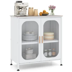 Sideboard Kommode mit Verstellbarer Ablage Buffetschrank mit Halbtransparenter Doppeltür Weiß