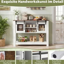 Sideboard mit Ablage & 2 Schiebetüren & 2 Offenen Fächern & Verstellbarem Regal Flurtisch