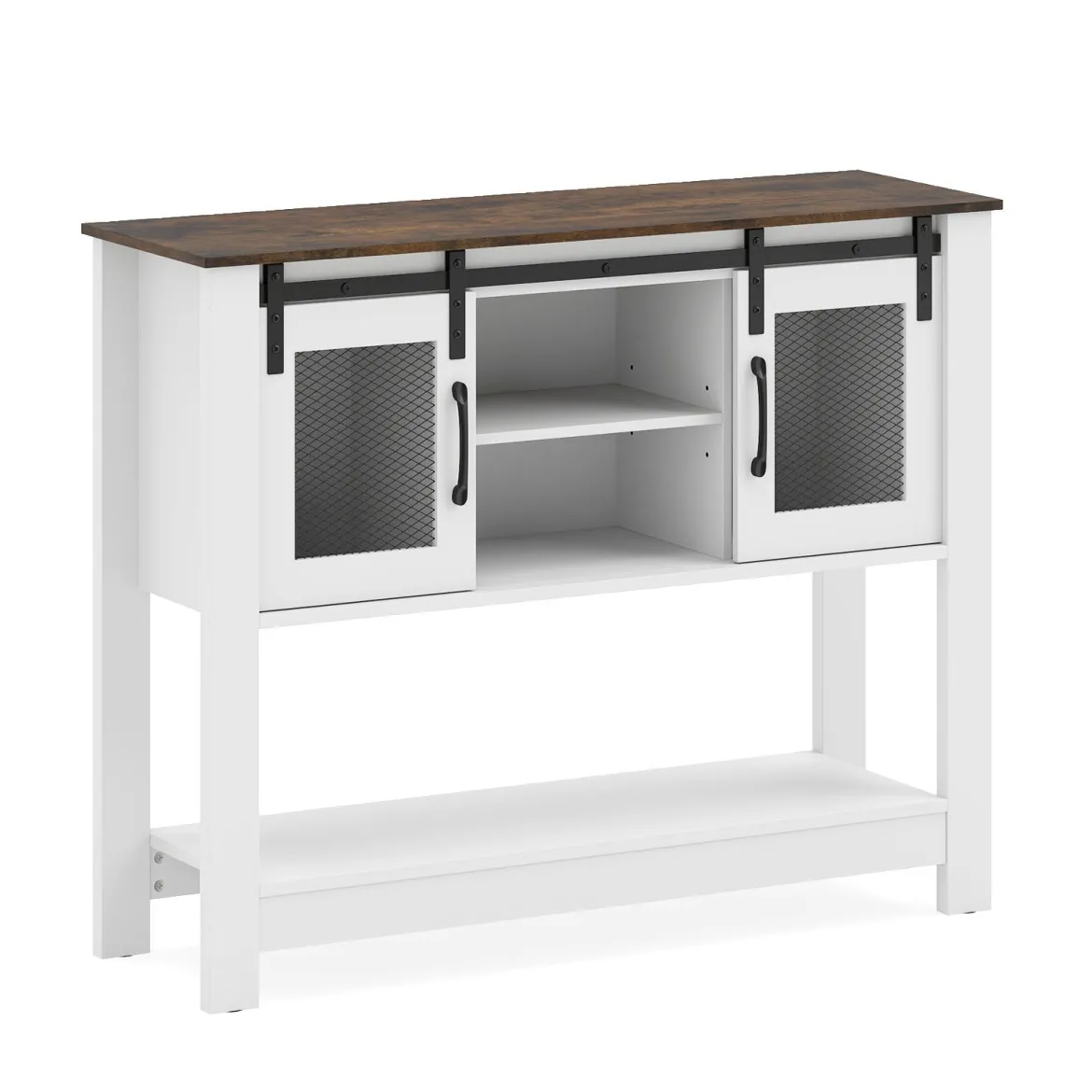 Sideboard mit Ablage & 2 Schiebetüren & 2 Offenen Fächern & Verstellbarem Regal Flurtisch