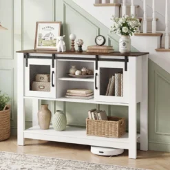 Sideboard mit Ablage & 2 Schiebetüren & 2 Offenen Fächern & Verstellbarem Regal Flurtisch