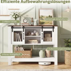 Sideboard mit Ablage & 2 Schiebetüren & 2 Offenen Fächern & Verstellbarem Regal Flurtisch