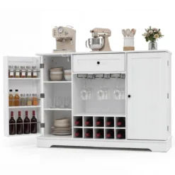 Sideboard mit Abnehmbarem Weinregal Verstellbaren Einlegeböden & Gläserhalter 120 x 40 x 83 cm