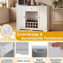 Sideboard mit Abnehmbarem Weinregal Verstellbaren Einlegeböden & Gläserhalter 120 x 40 x 83 cm