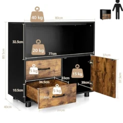 Sideboard mit offenem Fach & Tür & 2 Schubladen Kommode Akzentschrank Vintage 80 x 40 x 80,5 cm