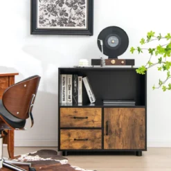 Sideboard mit offenem Fach & Tür & 2 Schubladen Kommode Akzentschrank Vintage 80 x 40 x 80,5 cm