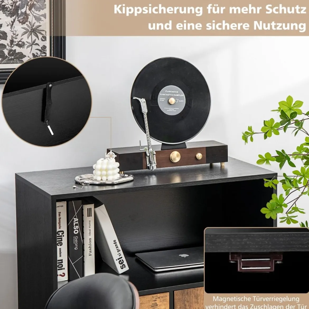 Sideboard mit offenem Fach & Tür & 2 Schubladen Kommode Akzentschrank Vintage 80 x 40 x 80,5 cm