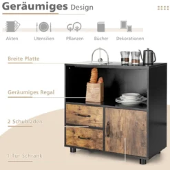 Sideboard mit offenem Fach & Tür & 2 Schubladen Kommode Akzentschrank Vintage 80 x 40 x 80,5 cm