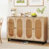 Sideboard mit 4 Rattantüren & Verstellbaren Regalen Küchenschrank Buffetschrank Natur