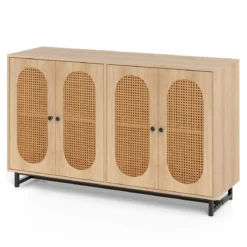 Sideboard mit 4 Rattantüren & Verstellbaren Regalen Küchenschrank Buffetschrank Natur