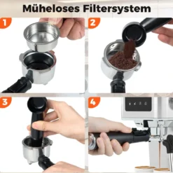 Siebträgermaschine mit Milchaufschäumer 20 Bar Espressomaschine mit Touchscreen & 17 L abnehmbarem Wassertank Silber