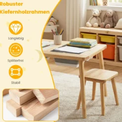Sinnes- und Spieltisch mit 2 Hockern Kindertisch- und Stuhlset Aktivitätentisch für Kleinkinder ab 3 Jahren Natur