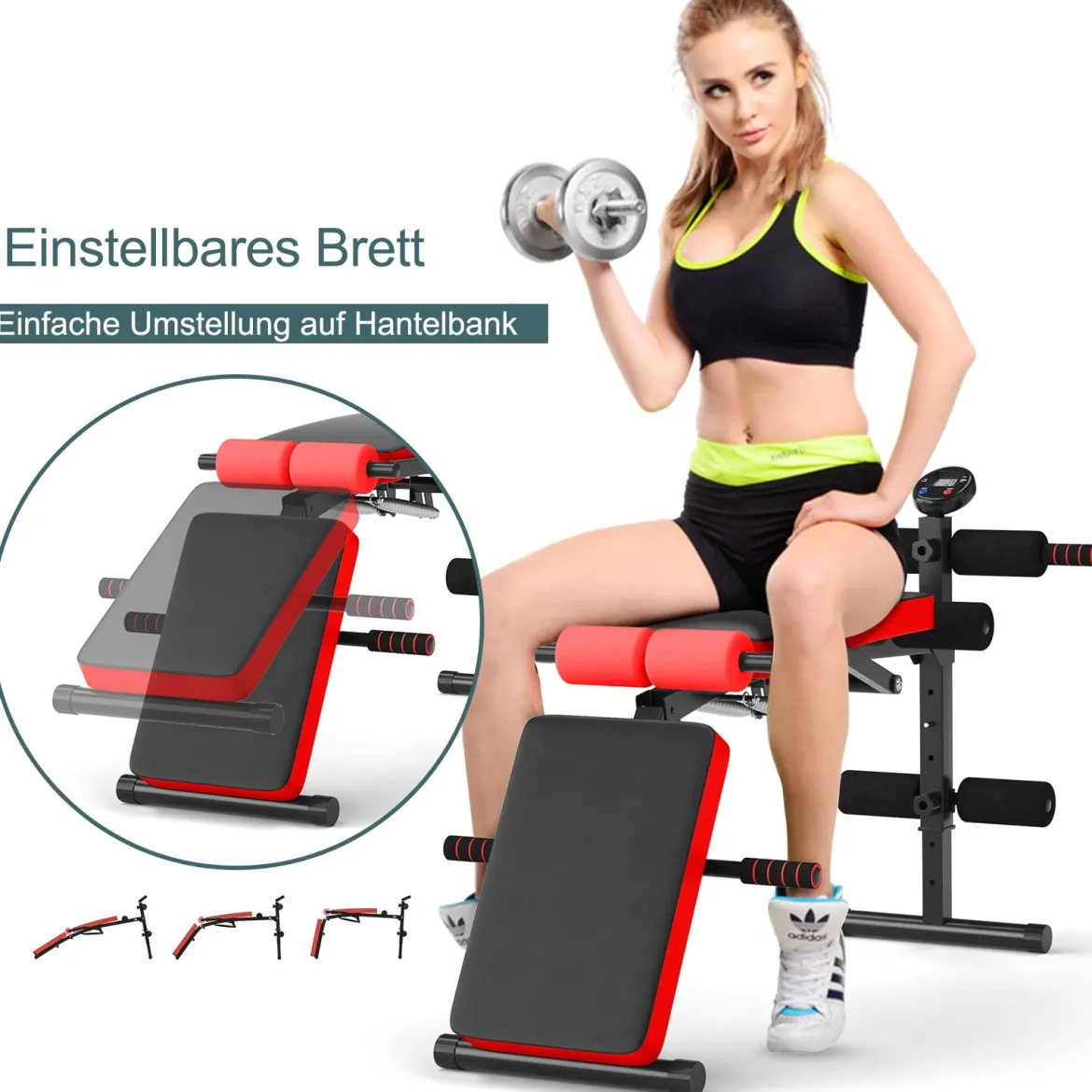 Sit Up Bank klappbar Trainingsbank höhenverstellbar Fitnessbank Schrägbank Rot