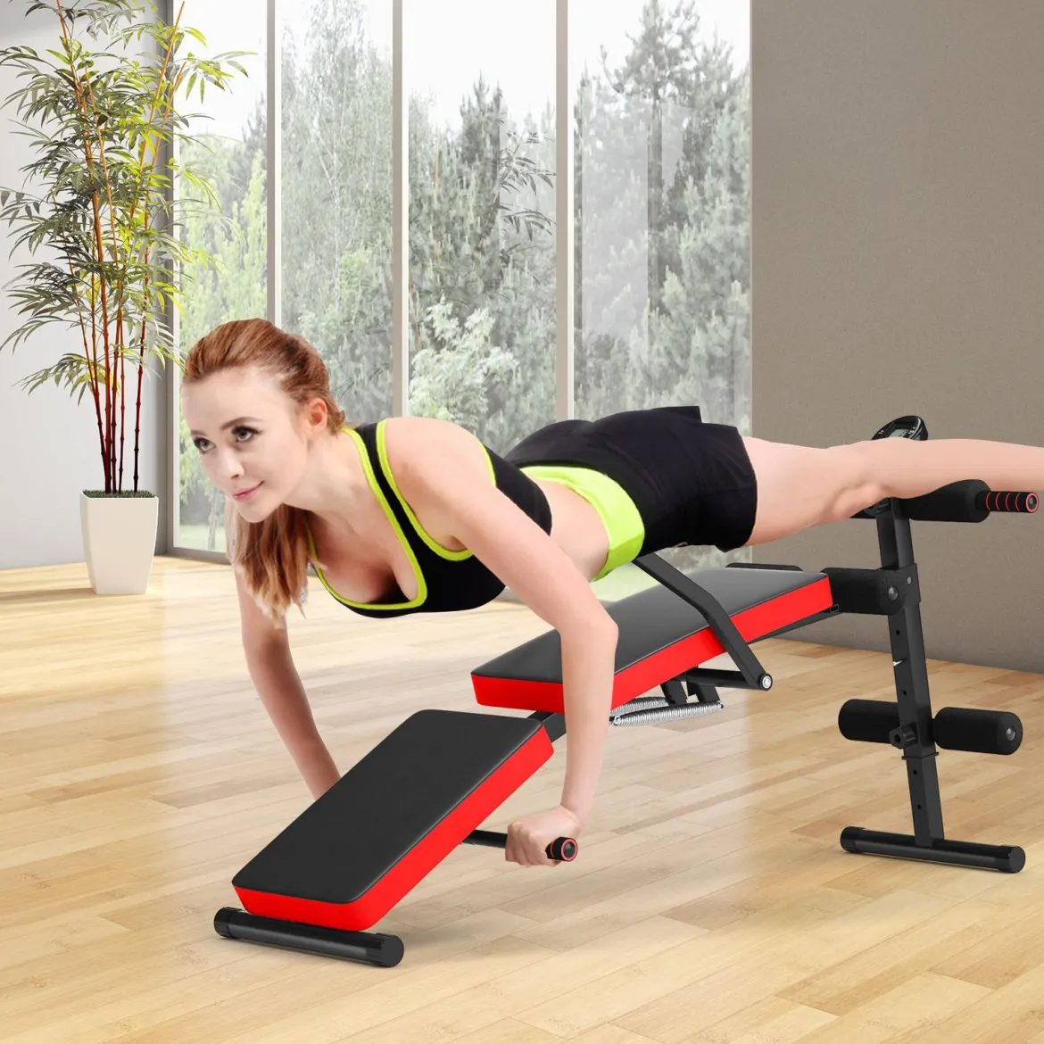 Sit Up Bank klappbar Trainingsbank höhenverstellbar Fitnessbank Schrägbank Rot