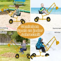 Sitzbagger 360° drehbar Bagger zum Draufsitzen Metall mit Schaufel & Rädern Bagger Sandkasten Gelb