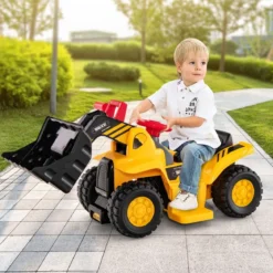 Sitzbagger Kinderbagger elektrisch mit verstecktem Stauraum & Basketballkorb 84 x 35 x 43 cm Gelb