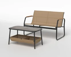 2-Sitzer Gartenbank mit Couchtisch Sitzbank aus Textilene Balkonmöbel-Set Gartenmöbel
