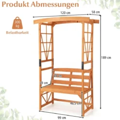 2-Sitzer Gartenbank mit Rankhilfe Rosenbogen Gartenbogen Torbogen für Kletterpflanzen