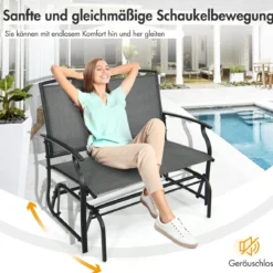 2-Sitzer Gartenbank mit Schaukelmechanismus & robustem Metallrahmen & atmungsaktivem Sitzstoff Grau