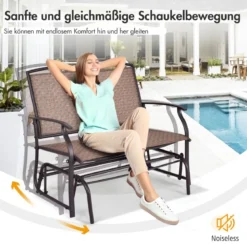 2-Sitzer Gartenbank mit Schaukelmechanismus & robustem Metallrahmen & atmungsaktivem Sitzstoff Braun