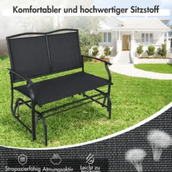 2-Sitzer Gartenbank mit Schaukelmechanismus Schaukelbank bis 180kg Belastbar Schwarz