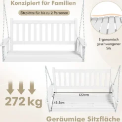 2-Sitzer Hängebank aus Massivholz Hollywoodschaukel bis 230 kg Belastbar Weiß