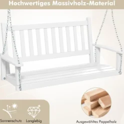 2-Sitzer Hängebank aus Massivholz Hollywoodschaukel bis 230 kg Belastbar Weiß