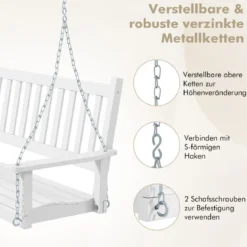 2-Sitzer Hängebank aus Massivholz Hollywoodschaukel bis 230 kg Belastbar Weiß