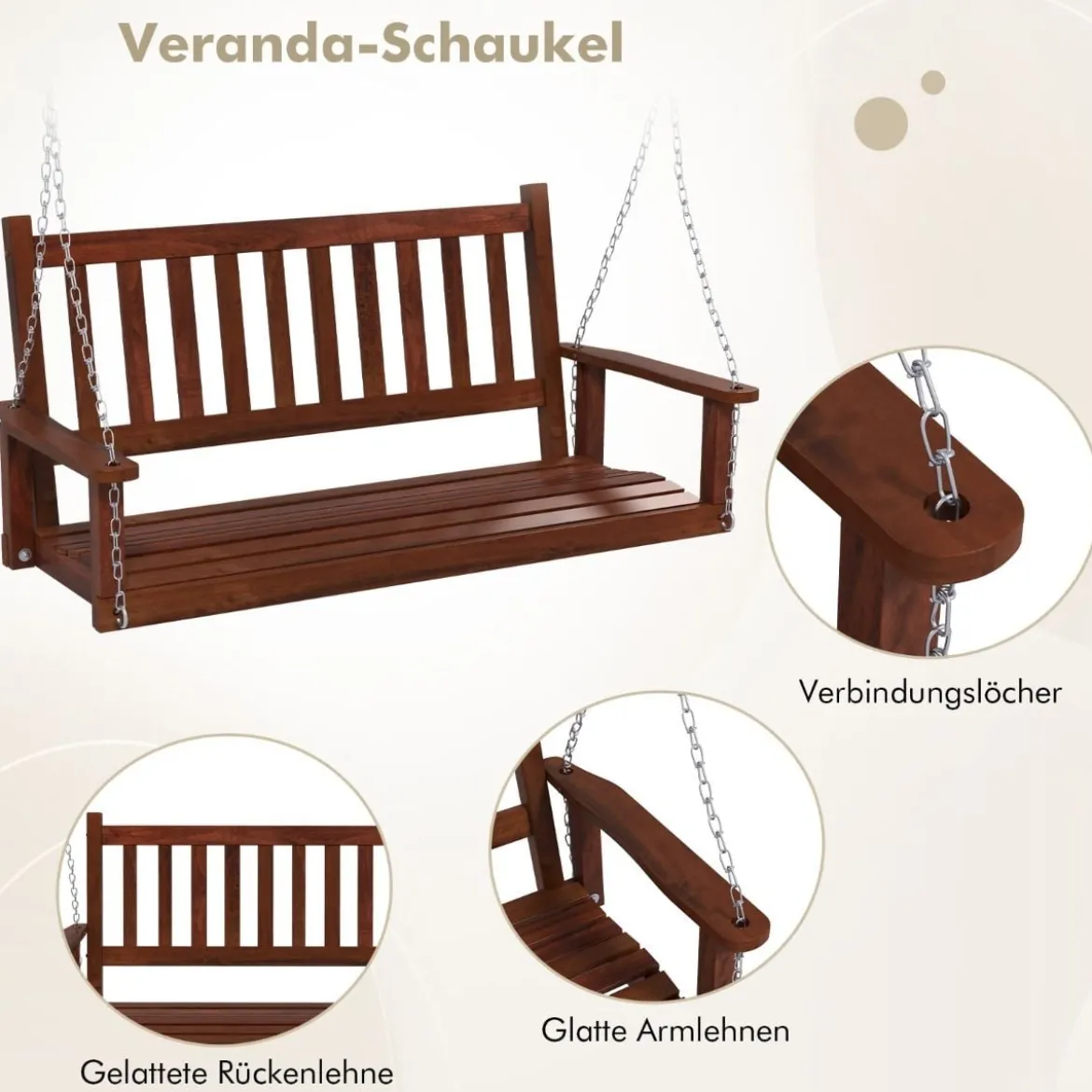 3-Sitzer Hängebank aus Massivholz Hollywoodschaukel bis 360 kg Belastbar Braun
