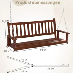 3-Sitzer Hängebank aus Massivholz Hollywoodschaukel bis 360 kg Belastbar Braun