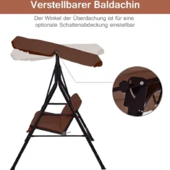 2-Sitzer Hollywoodschaukel Gartenschaukel mit Sonnendach 141 x 118 x 154 cm Braun