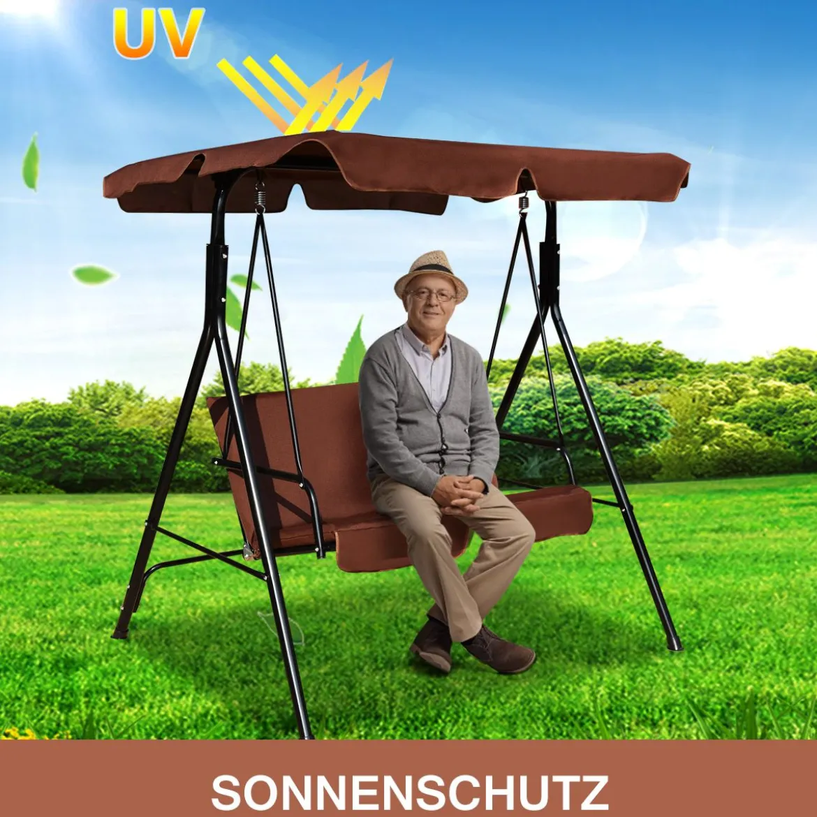 2-Sitzer Hollywoodschaukel Gartenschaukel mit Sonnendach 141 x 118 x 154 cm Braun