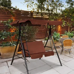 2-Sitzer Hollywoodschaukel Gartenschaukel mit Sonnendach 141 x 118 x 154 cm Braun